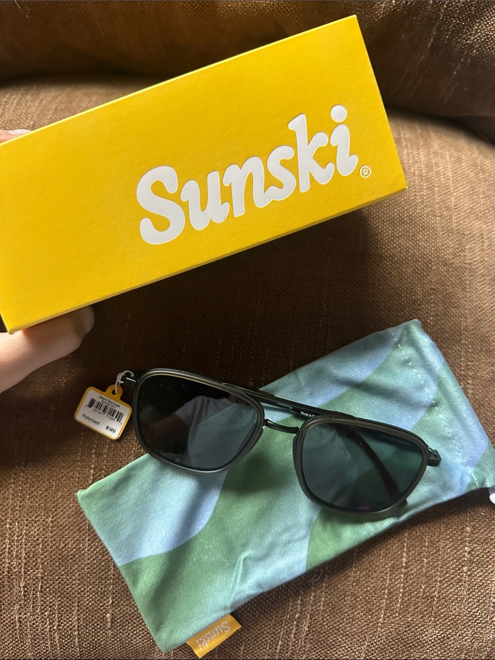 NIB Sunski Olive Forest Estero Aviator Sunglasses - Polarized UV Protection